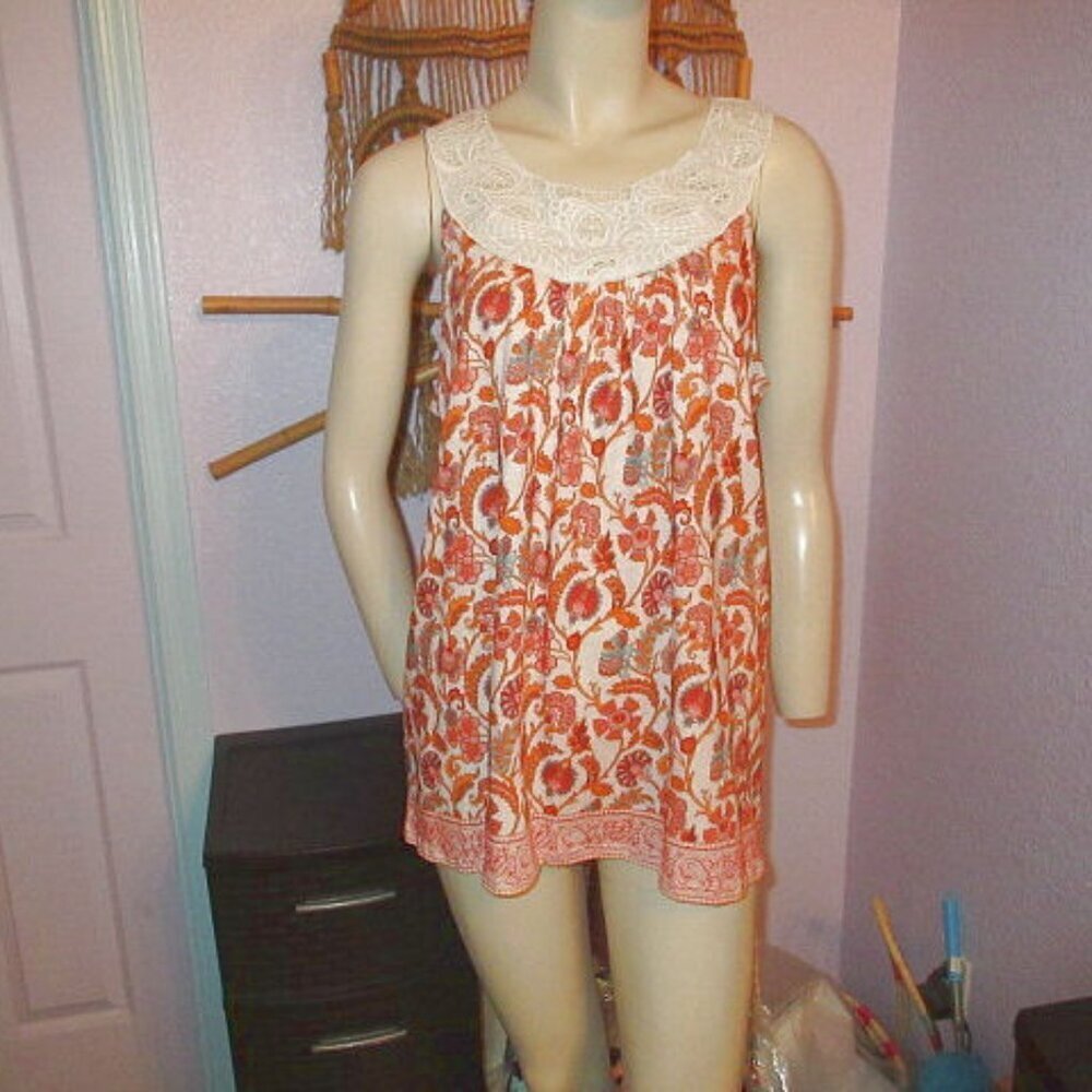 Sundance Eyelet Crochet Blouse Top Size L Cotton Sleeveless Fairy Cottagecore